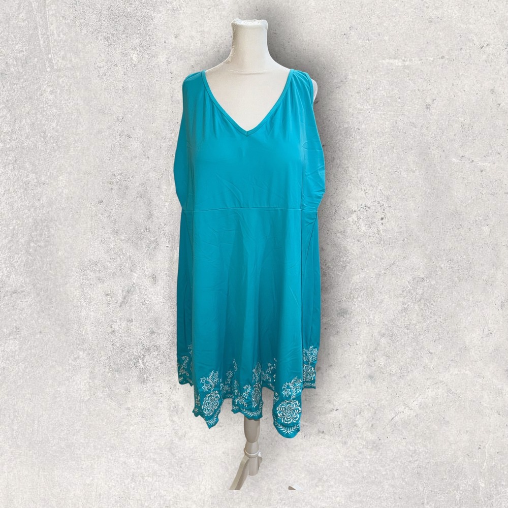 Swimsuits For All Women Blue Floral Embroidered Swim Dress Size 30 63-0624-5